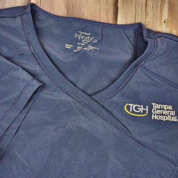 Infinity Cherokee Women's Small Nurse Scrubs Top VNeck Tampa General Embroidered - Picture 1 of 8